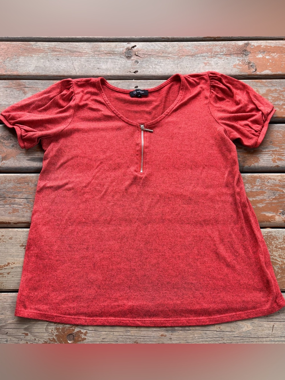 Lily Morgan 1/4 Zip Coral Short Sleeve Top - Size Large